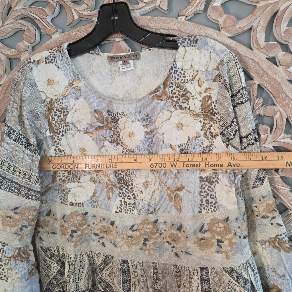 Sharon Young Floral Embroidered Boho Tunic Top long sleeve Size Medium - Picture 6 of 8
